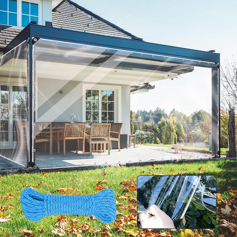 HOLAA Clear Tarp with Grommets,6x12ft Transparent Heavy Duty Water Resistant Tarp Cover with Reinforced Edge,14Mil Thickened Tear Resistant PVC Vinyl Tarpaulin Enclosure for Patio,Porch and Outdoor - Image 1